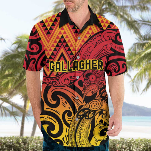 New Zealand Rangatira Custom Hawaiian Shirt Red and Gold Niho Taniwha Maori Tribal