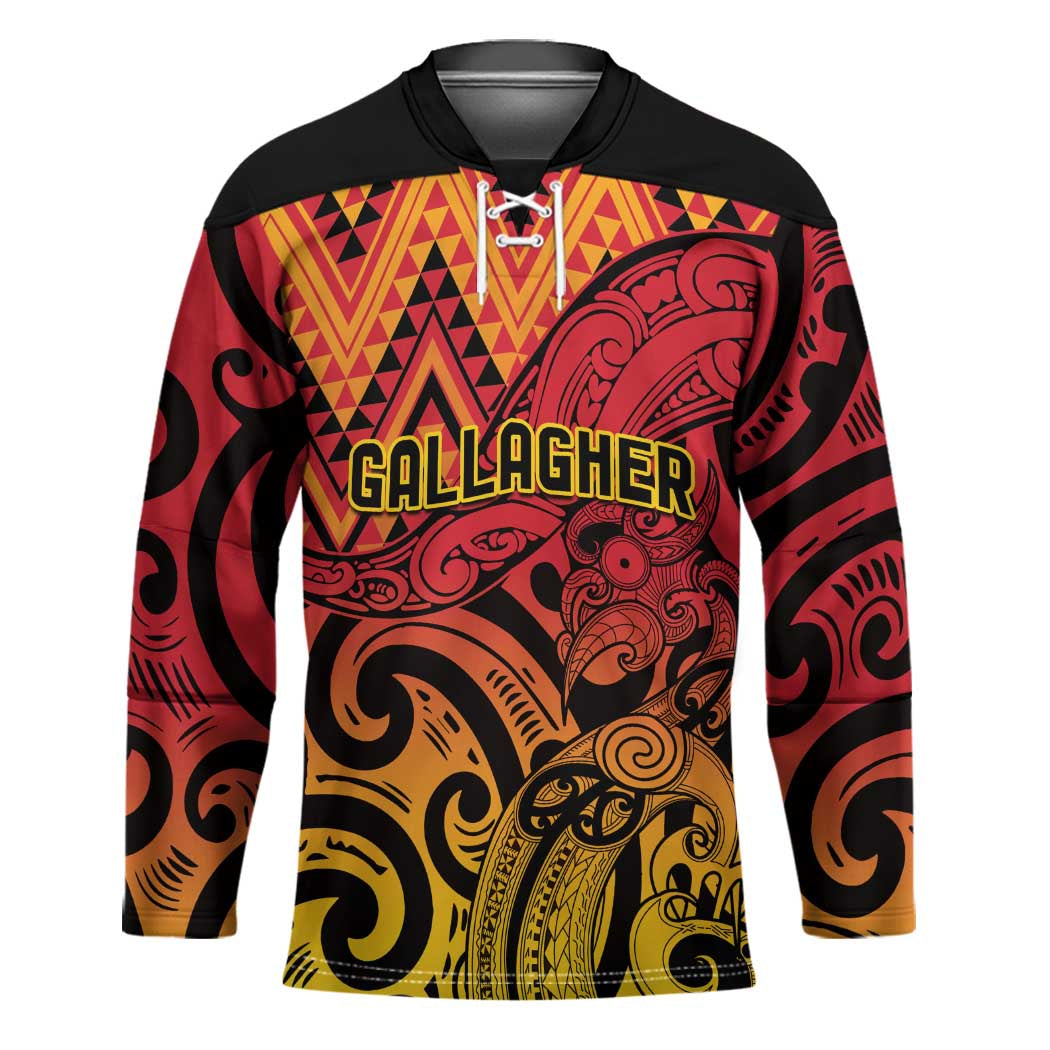 New Zealand Rangatira Custom Hockey Jersey Red and Gold Niho Taniwha Maori Tribal - Aussie Hoodie