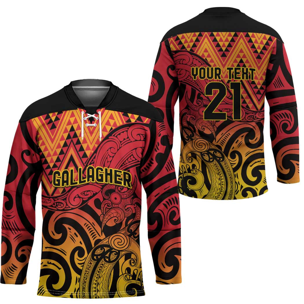New Zealand Rangatira Custom Hockey Jersey Red and Gold Niho Taniwha Maori Tribal - Aussie Hoodie