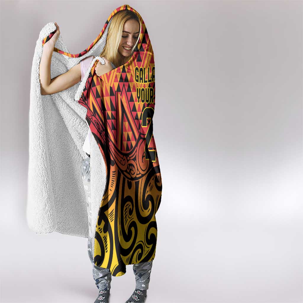 New Zealand Rangatira Custom Hooded Blanket Red and Gold Niho Taniwha Maori Tribal