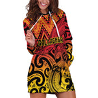 New Zealand Rangatira Custom Hoodie Dress Red and Gold Niho Taniwha Maori Tribal