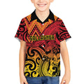 New Zealand Rangatira Custom Kid Hawaiian Shirt Red and Gold Niho Taniwha Maori Tribal