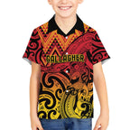New Zealand Rangatira Custom Kid Hawaiian Shirt Red and Gold Niho Taniwha Maori Tribal