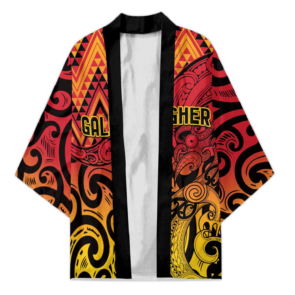 New Zealand Rangatira Custom Kimono Red and Gold Niho Taniwha Maori Tribal - Aussie Hoodie