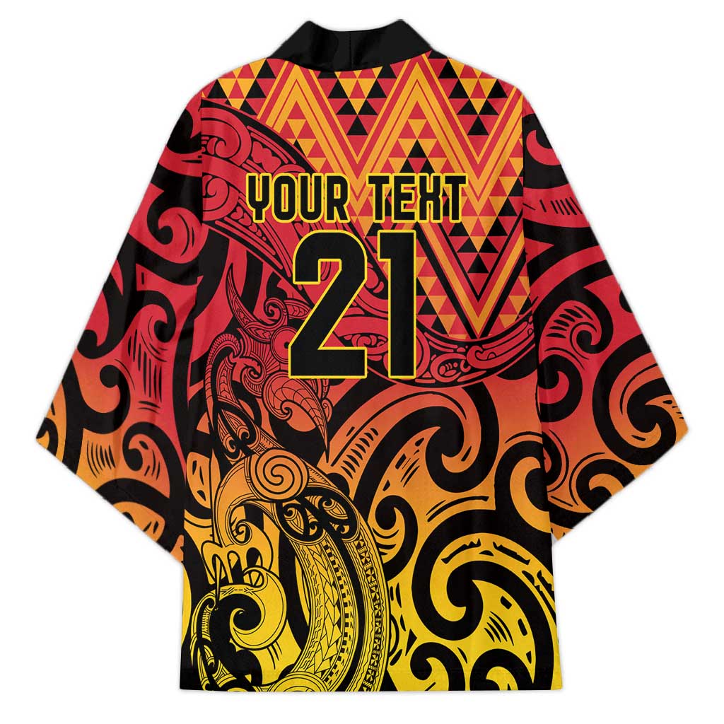 New Zealand Rangatira Custom Kimono Red and Gold Niho Taniwha Maori Tribal - Aussie Hoodie