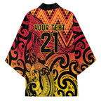 New Zealand Rangatira Custom Kimono Red and Gold Niho Taniwha Maori Tribal - Aussie Hoodie