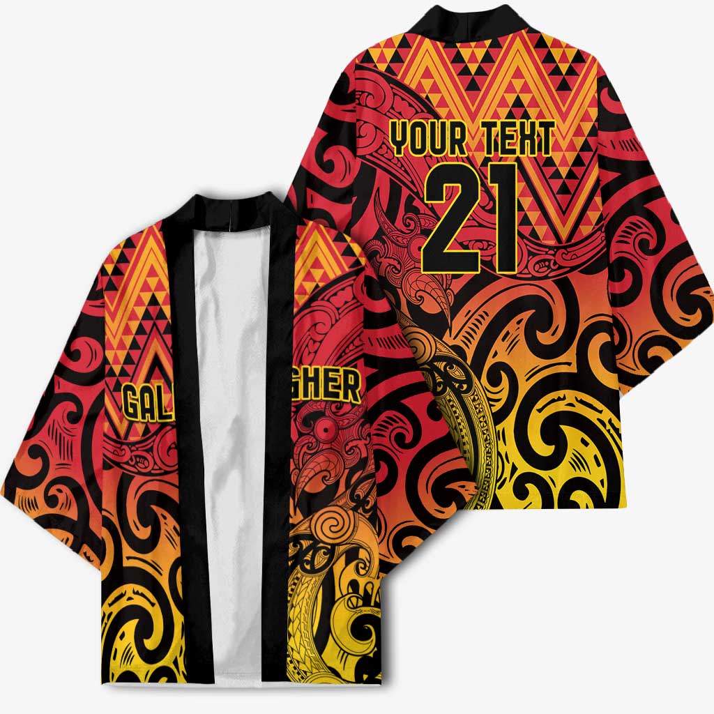 New Zealand Rangatira Custom Kimono Red and Gold Niho Taniwha Maori Tribal - Aussie Hoodie