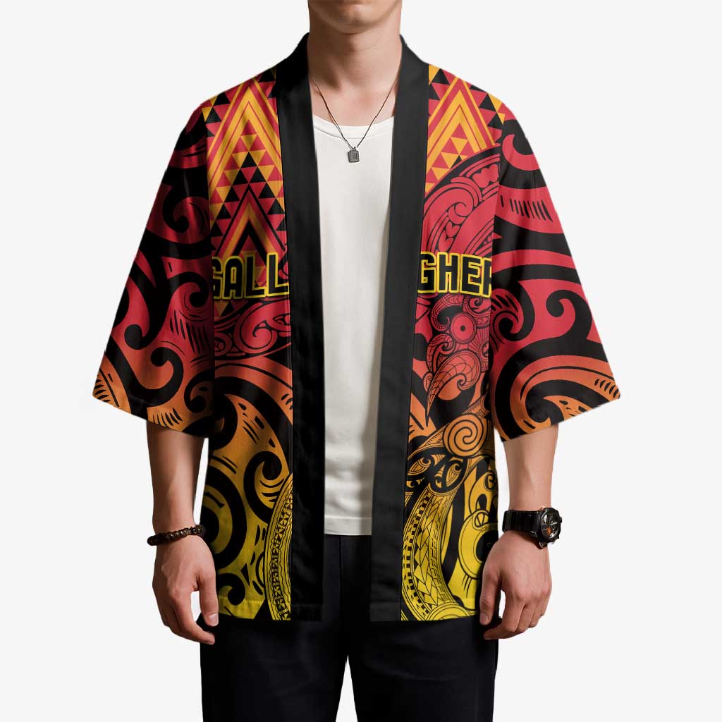 New Zealand Rangatira Custom Kimono Red and Gold Niho Taniwha Maori Tribal - Aussie Hoodie