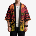 New Zealand Rangatira Custom Kimono Red and Gold Niho Taniwha Maori Tribal - Aussie Hoodie