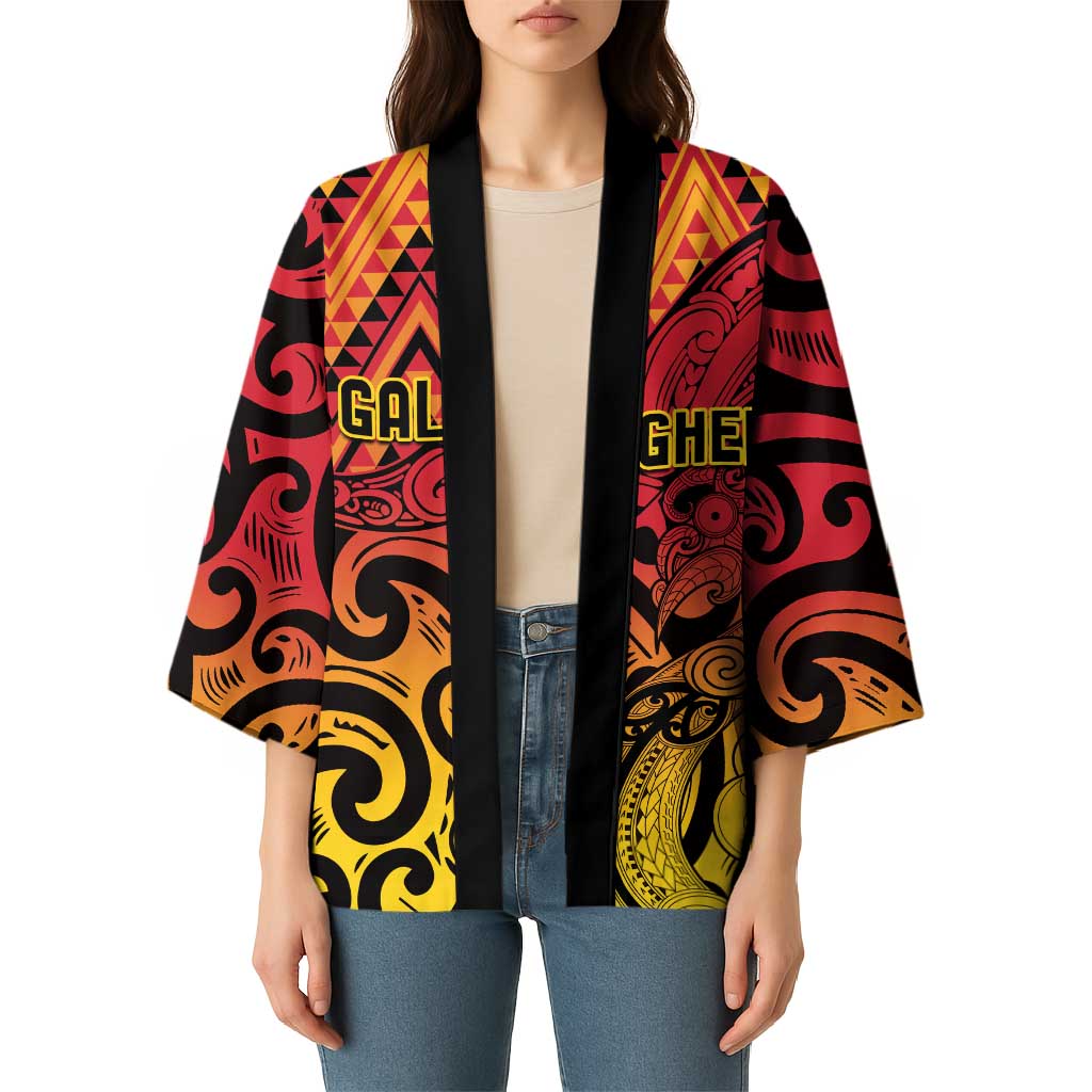 New Zealand Rangatira Custom Kimono Red and Gold Niho Taniwha Maori Tribal - Aussie Hoodie