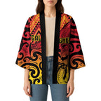 New Zealand Rangatira Custom Kimono Red and Gold Niho Taniwha Maori Tribal - Aussie Hoodie