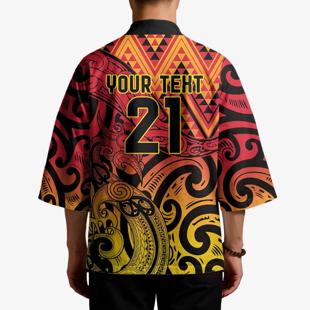 New Zealand Rangatira Custom Kimono Red and Gold Niho Taniwha Maori Tribal - Aussie Hoodie