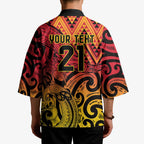 New Zealand Rangatira Custom Kimono Red and Gold Niho Taniwha Maori Tribal - Aussie Hoodie