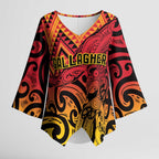 New Zealand Rangatira Custom Kimono Sleeve Blouse Red and Gold Niho Taniwha Maori Tribal - Aussie Hoodie