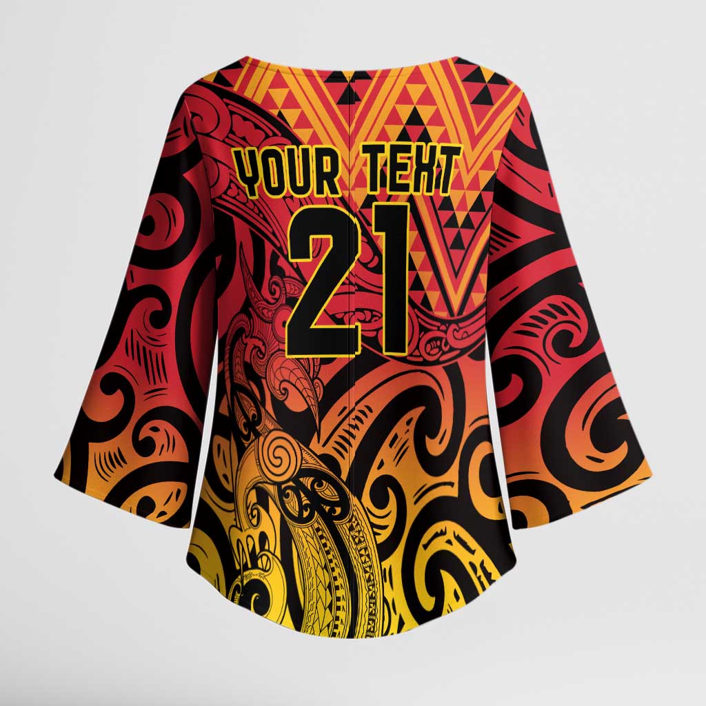 New Zealand Rangatira Custom Kimono Sleeve Blouse Red and Gold Niho Taniwha Maori Tribal - Aussie Hoodie