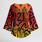 New Zealand Rangatira Custom Kimono Sleeve Blouse Red and Gold Niho Taniwha Maori Tribal - Aussie Hoodie