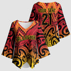 New Zealand Rangatira Custom Kimono Sleeve Blouse Red and Gold Niho Taniwha Maori Tribal - Aussie Hoodie
