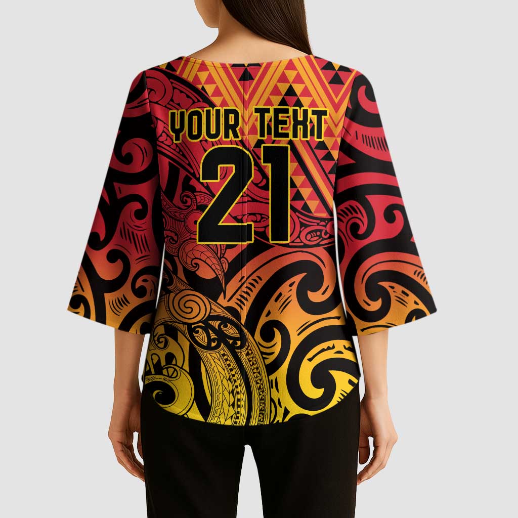 New Zealand Rangatira Custom Kimono Sleeve Blouse Red and Gold Niho Taniwha Maori Tribal - Aussie Hoodie
