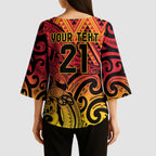 New Zealand Rangatira Custom Kimono Sleeve Blouse Red and Gold Niho Taniwha Maori Tribal - Aussie Hoodie