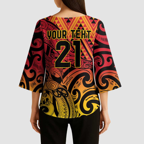 New Zealand Rangatira Custom Kimono Sleeve Blouse Red and Gold Niho Taniwha Maori Tribal - Aussie Hoodie