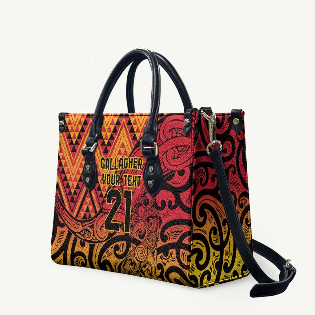 New Zealand Rangatira Custom Leather Bag Red and Gold Niho Taniwha Maori Tribal - Aussie Hoodie