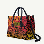 New Zealand Rangatira Custom Leather Bag Red and Gold Niho Taniwha Maori Tribal - Aussie Hoodie