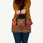 New Zealand Rangatira Custom Leather Bag Red and Gold Niho Taniwha Maori Tribal - Aussie Hoodie