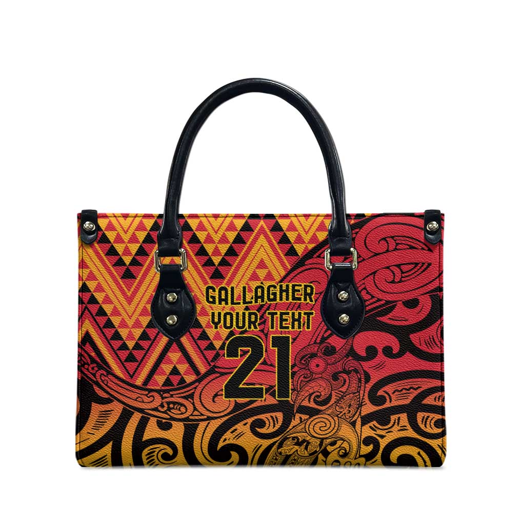 New Zealand Rangatira Custom Leather Bag Red and Gold Niho Taniwha Maori Tribal - Aussie Hoodie