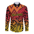 New Zealand Rangatira Custom Long Sleeve Button Shirt Red and Gold Niho Taniwha Maori Tribal