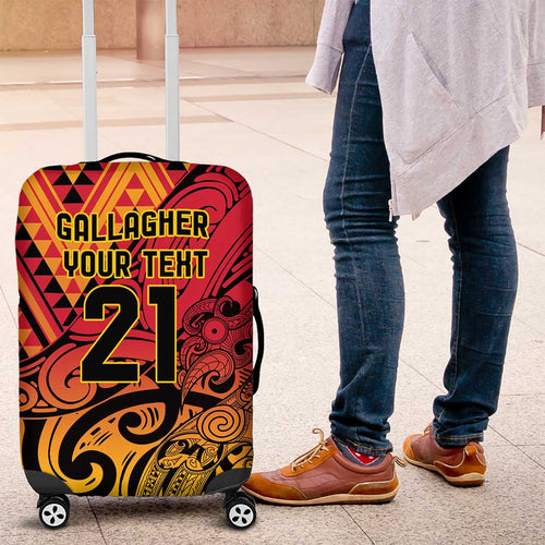 New Zealand Rangatira Custom Luggage Cover Red and Gold Niho Taniwha Maori Tribal