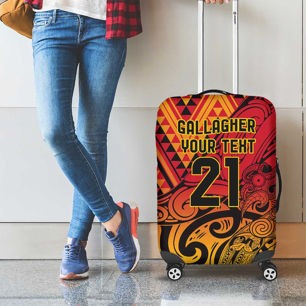 New Zealand Rangatira Custom Luggage Cover Red and Gold Niho Taniwha Maori Tribal