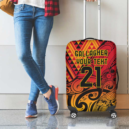 New Zealand Rangatira Custom Luggage Cover Red and Gold Niho Taniwha Maori Tribal
