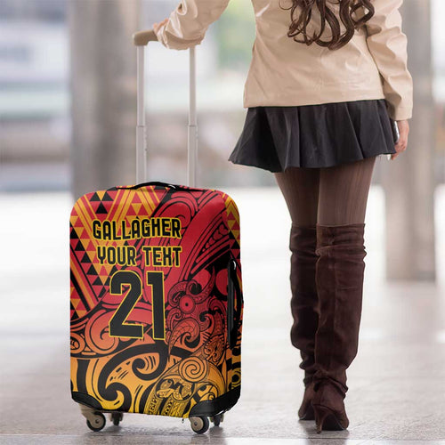 New Zealand Rangatira Custom Luggage Cover Red and Gold Niho Taniwha Maori Tribal
