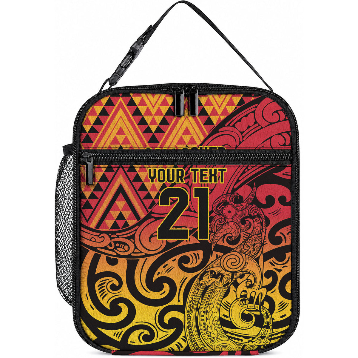 New Zealand Rangatira Custom Lunch Bag Red and Gold Niho Taniwha Maori Tribal