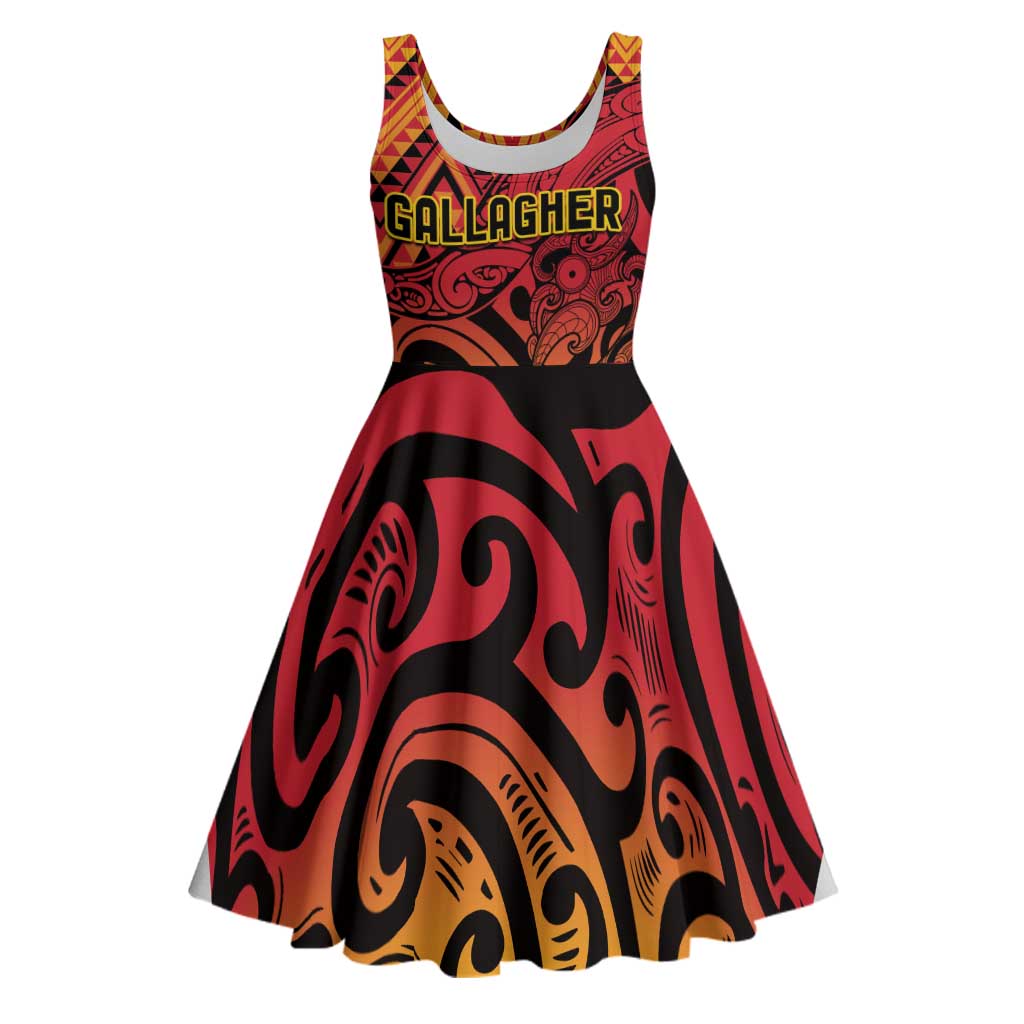 New Zealand Rangatira Custom Midi Dress Red and Gold Niho Taniwha Maori Tribal - Aussie Hoodie