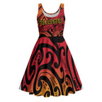 New Zealand Rangatira Custom Midi Dress Red and Gold Niho Taniwha Maori Tribal - Aussie Hoodie