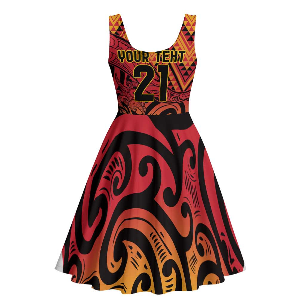 New Zealand Rangatira Custom Midi Dress Red and Gold Niho Taniwha Maori Tribal - Aussie Hoodie