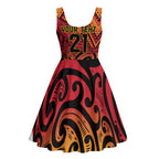 New Zealand Rangatira Custom Midi Dress Red and Gold Niho Taniwha Maori Tribal - Aussie Hoodie