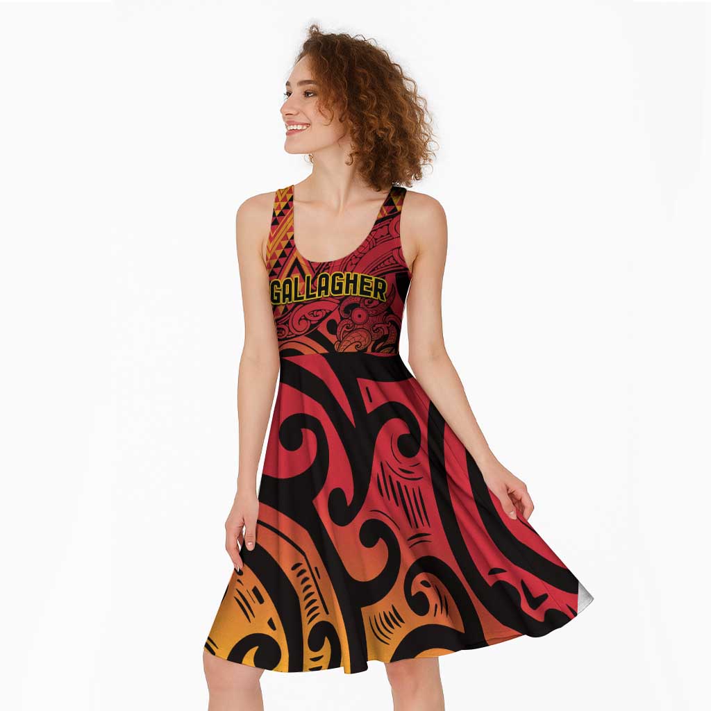 New Zealand Rangatira Custom Midi Dress Red and Gold Niho Taniwha Maori Tribal - Aussie Hoodie