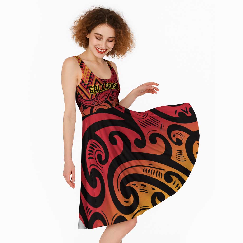 New Zealand Rangatira Custom Midi Dress Red and Gold Niho Taniwha Maori Tribal - Aussie Hoodie