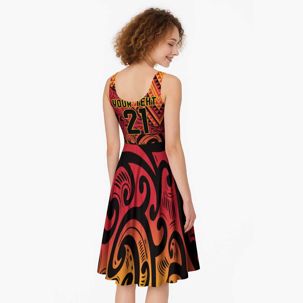 New Zealand Rangatira Custom Midi Dress Red and Gold Niho Taniwha Maori Tribal - Aussie Hoodie