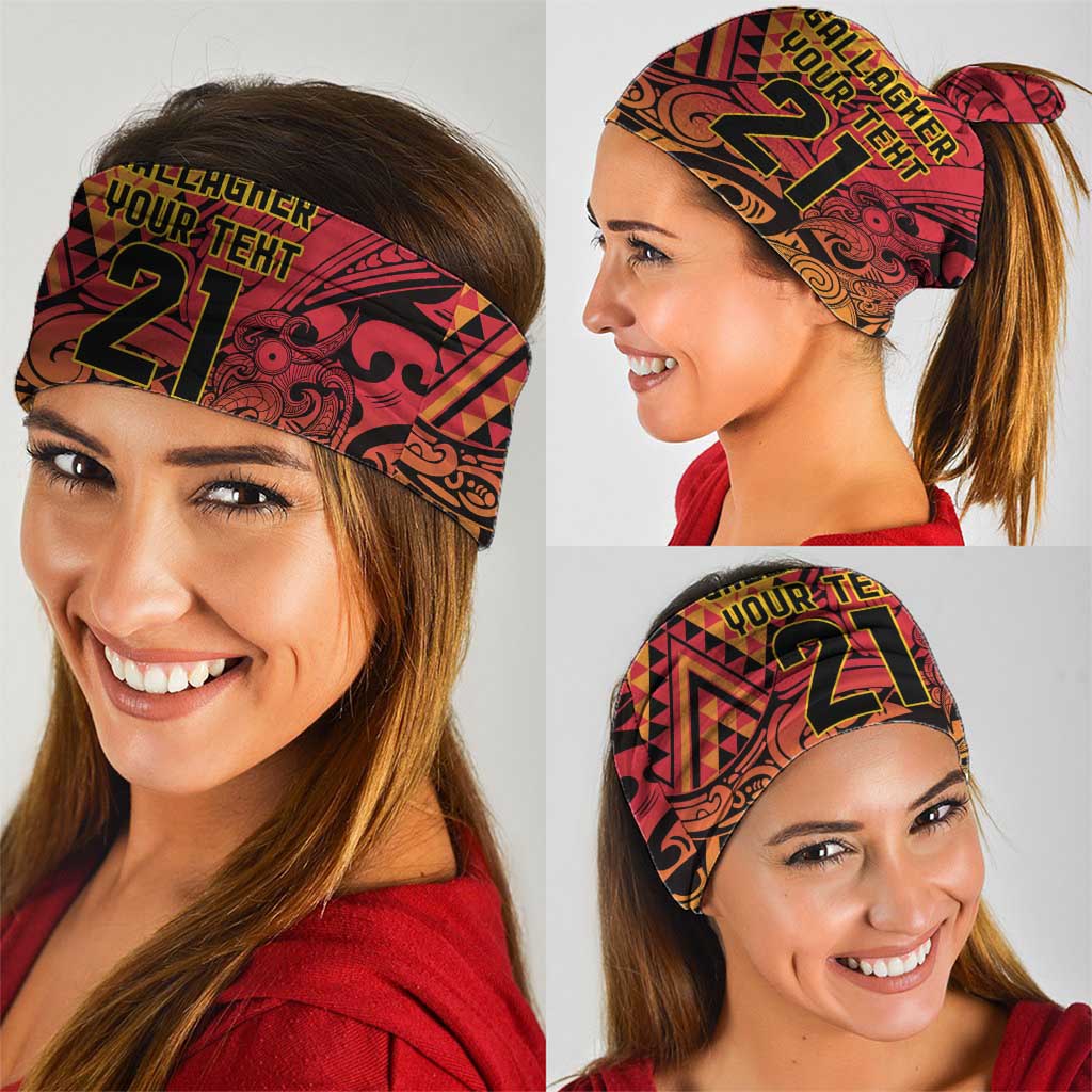 New Zealand Rangatira Custom Neck Gaiter Red and Gold Niho Taniwha Maori Tribal - Aussie Hoodie
