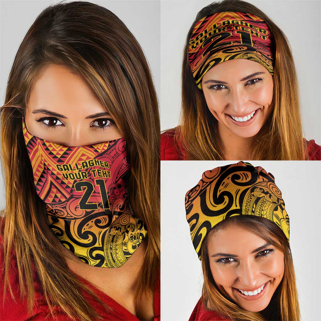 New Zealand Rangatira Custom Neck Gaiter Red and Gold Niho Taniwha Maori Tribal - Aussie Hoodie