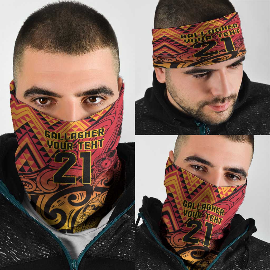 New Zealand Rangatira Custom Neck Gaiter Red and Gold Niho Taniwha Maori Tribal - Aussie Hoodie