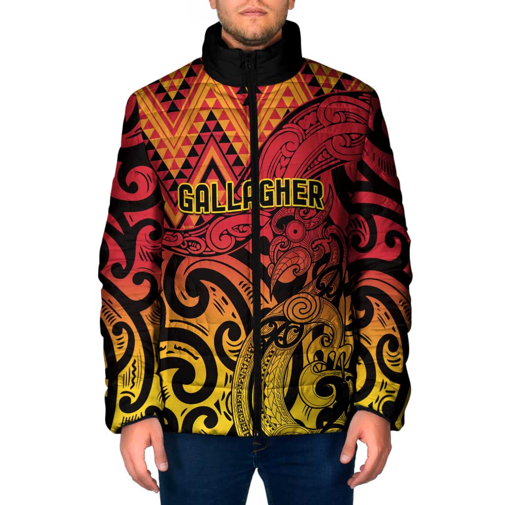 New Zealand Rangatira Custom Padded Jacket Red and Gold Niho Taniwha Maori Tribal - Aussie Hoodie