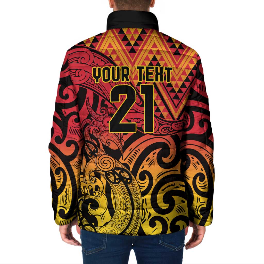New Zealand Rangatira Custom Padded Jacket Red and Gold Niho Taniwha Maori Tribal - Aussie Hoodie