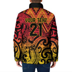 New Zealand Rangatira Custom Padded Jacket Red and Gold Niho Taniwha Maori Tribal - Aussie Hoodie