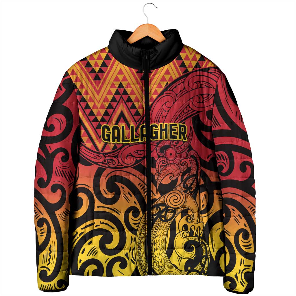 New Zealand Rangatira Custom Padded Jacket Red and Gold Niho Taniwha Maori Tribal - Aussie Hoodie