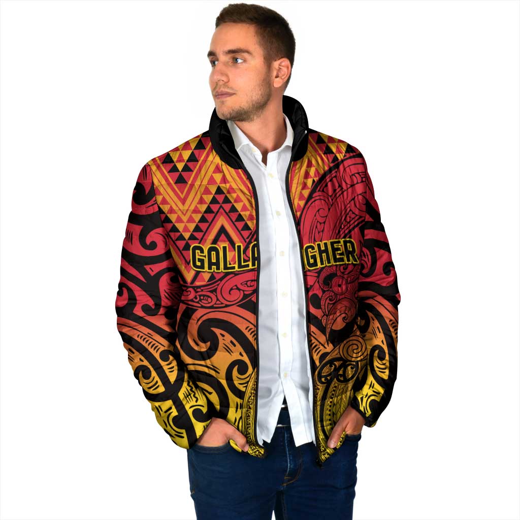 New Zealand Rangatira Custom Padded Jacket Red and Gold Niho Taniwha Maori Tribal - Aussie Hoodie