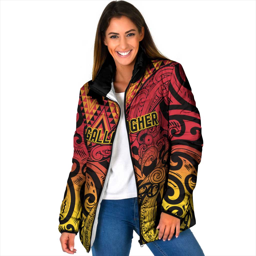 New Zealand Rangatira Custom Padded Jacket Red and Gold Niho Taniwha Maori Tribal - Aussie Hoodie